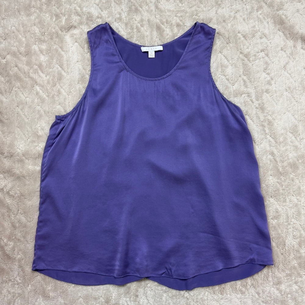Lunya Washable Silk Sleep Tank Top Purple Split Back Loungewear Size Medium